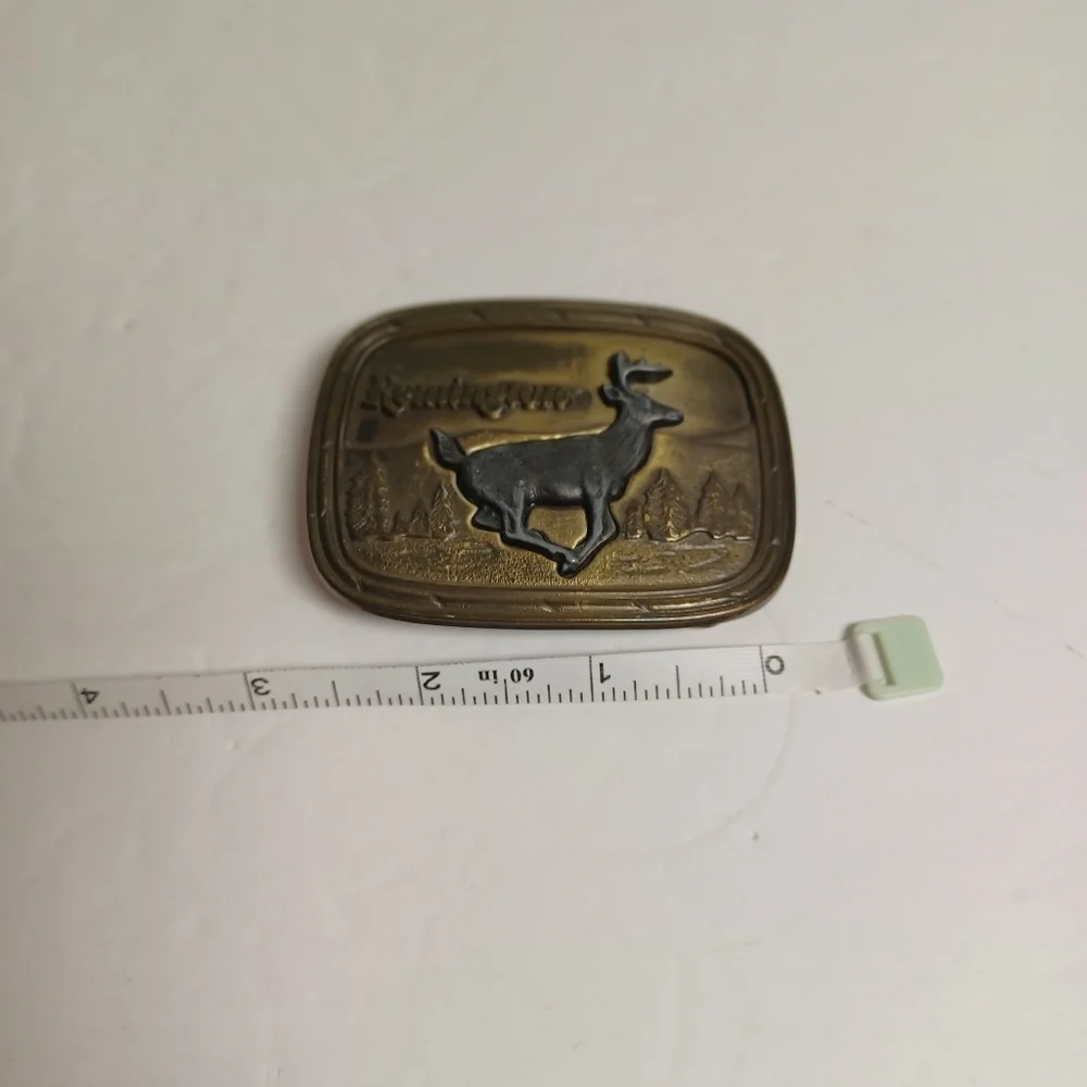 Vintage 1979 Remington Brass Finish Belt Buckle “Running White-tailed‎ Deer